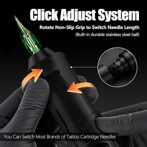 Tattoo Gun Kit Wireless Tattoo Machine Kit, Complete Tattoo Kit with Tattoo Pen Mixed Tattoo Cartridge Needles Tattoo Ink, 1800mAh Battery Power Supply and Customized High-Performance Motor(3.5mm Cam)