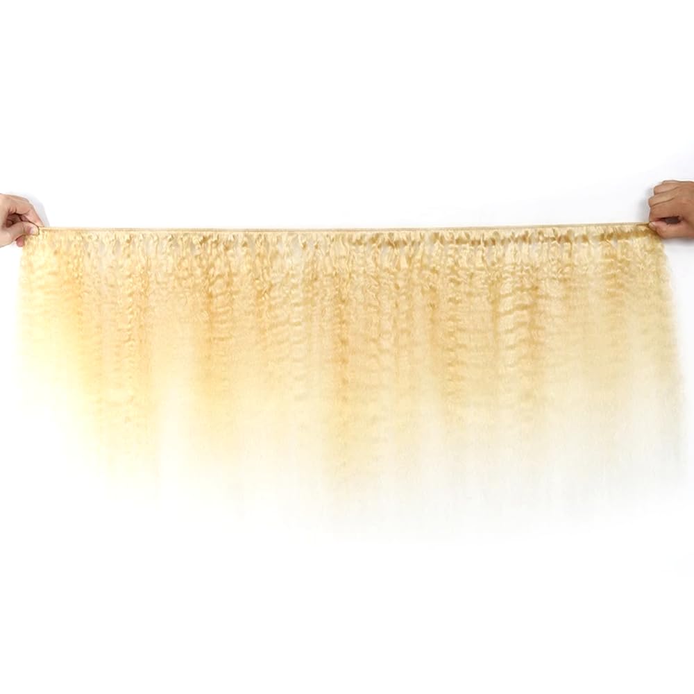 P27/613 Highlight Blonde Bundles Yaki Straight Bundles Human Hair 14 16 18Inch Unprocessed Brazilian Virgin Weave Hairs Honey Blonde 3 Bundle 50 Gram Per Bundle Human Hair Extensions