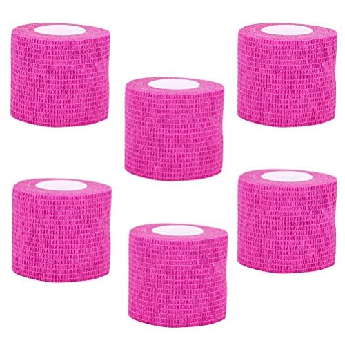 VideoPUP Tattoo Grip Cover Wrap, 6PCS Disposable Cohesive Elastic Bandage Handle Grip Tube for Tattoo Machine Accessories (Phosphor Pink)