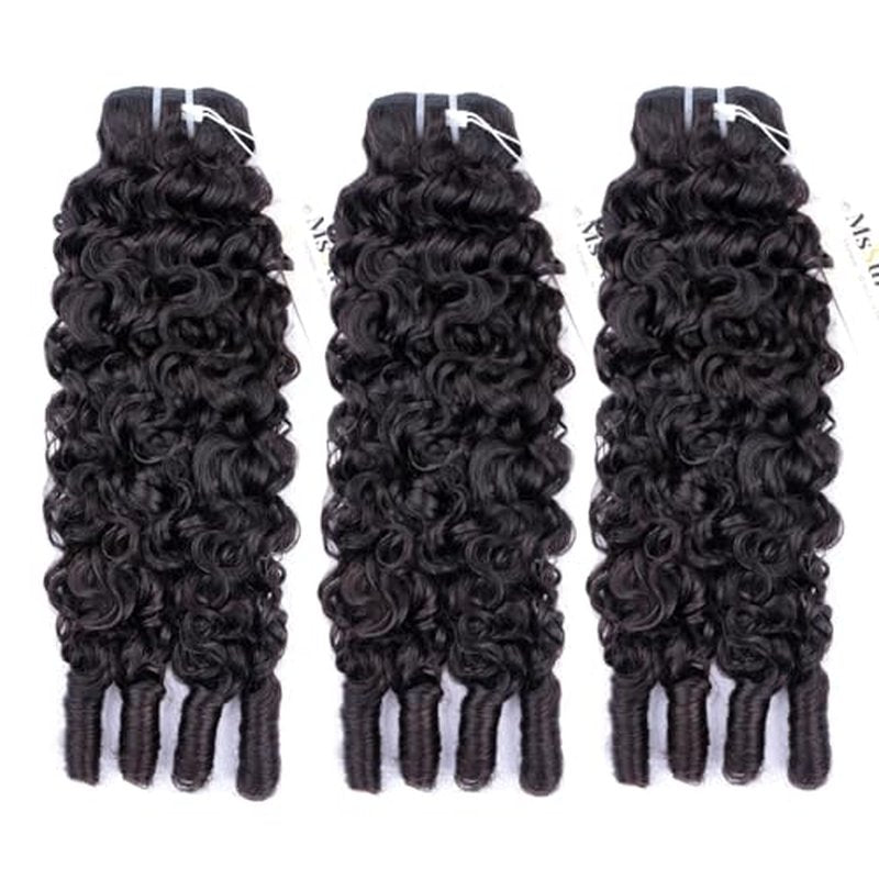 MsSunlight Burmese Curly Bundles Human Hair 100% Unprocessed Quick Weave 15A Water Wave with Spiral Curly End Real Human Hair Extensions Natural Black 26 Inch