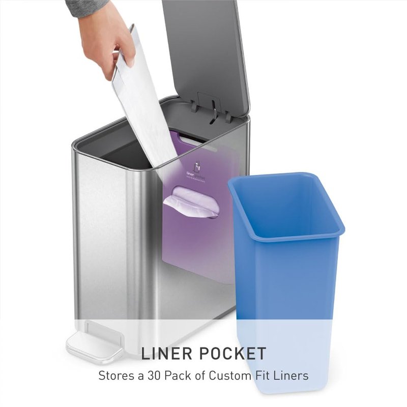 Simplehuman Slim Step Trash Can - 5L Compact Bathroom Bin with Silent Close Lid & Steel Pedal | Brushed Stainless Steel