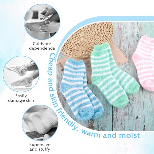 3Pairs Aloe Socks Moisturizing Spa Socks for Dry Cracked Feet Infused Socks Gel Sleeping Fuzzy Socks Lotion Socks Gift for Women Softening Dry Feet, Pink&blue&green