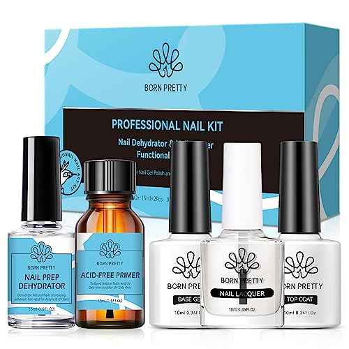 Born Pretty Nail Dehydrator and Primer, Nail Prep Dehydrator Acid Free Nail primer, Cuticle Oil for Nails, Base and Top Gel Coat Nail Supplies Functional Nail Set 5PCS