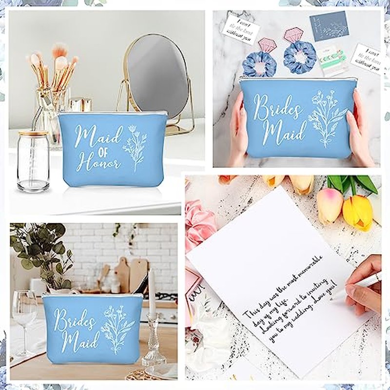 Irenare 36 Pcs Bridesmaid Proposal Gifts Set of 6 Will You Be My Bridesmaid 16 oz Glass Cup Brides Maid Cosmetic Bags Cards Bracelets Bridal Shower Favor Wedding Supplies Bachelorette Party(Blue)