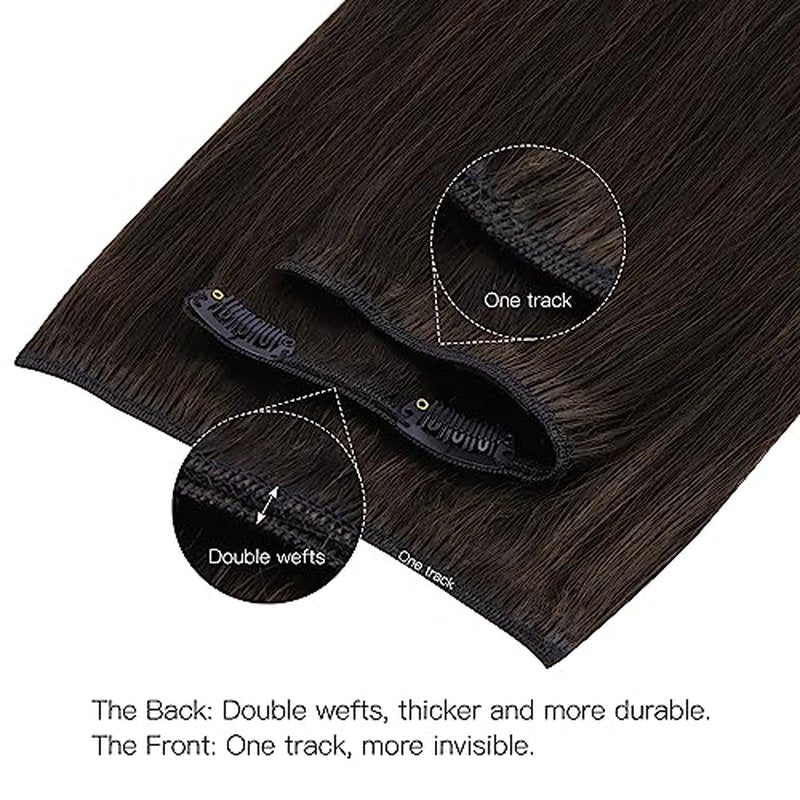 HOTBANANA Human Hair Clip in Hair Extensions, 2 Dark Brown 120g Clip in Hair Extensions Real Human Hair Straight Remy Hair Clip in Hair Extensions 22 Inch 7pcs