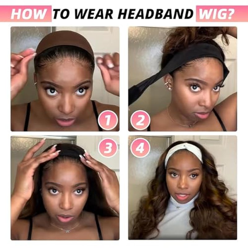 Headband Wig Human Hair Body Wave Headband Wigs for Black Women human hair glueless Wear and Go Glueless Wig 100% Brazilian Virgin Human Hair Headband wig 150% Density (22inch)