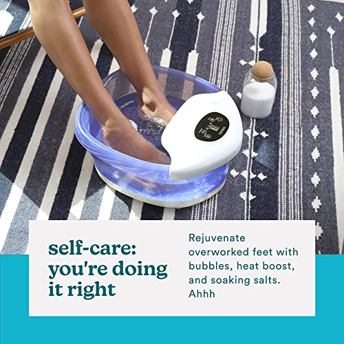 HoMedics Salt-N-Soak Footbath with Heat Boost and Soaking Salt Starter Kit, 4 Soothing Massage Rollers, Toe-Touch Controls, Splash Guard, Bubble, Vibration Massage, Bath Salt Dispenser, LED Display