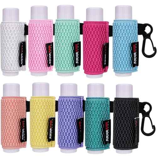 HEYSKAY 10PCS Lip Balm Holder Sleeves Keychain Compact Clip On Lipstick Holder Chapstick Holder Lip Gloss Holder Keychain Chapstick Elastic Sleeves