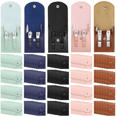 Lasnten 100 Bulk Nail Clipper Set Bulk Manicure Kit Stainless Steel Pedicure Professional Nail Care Kit with Travel Case Portable Grooming for Husband Men Women Family(Multicolor,4 in 1)
