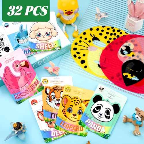 32 Pcs Animal Face Masks Bulk Spa Sheet Skincare Facial Mask Funny Face Skin Care for Women Girls Sleepover Slumber Party