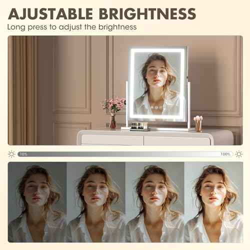 Hasipu Vanity Mirror with Lights, 16" x 20" LED Makeup Mirror, Light up Mirror with Smart Touch 3 Color Modes and Brightness Adjustment, 10X Magnifying Glass,360¡Æ Rotation