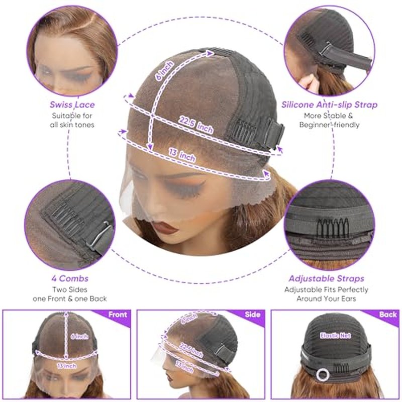 26 Inch Brown Body Wave Human Hair Wig Pre Plucked 13x6 HD Transparent Lace Frontal Wigs Human Hair 200% Density Glueless Brown Body Wave Lace Frontal Wigs for Women