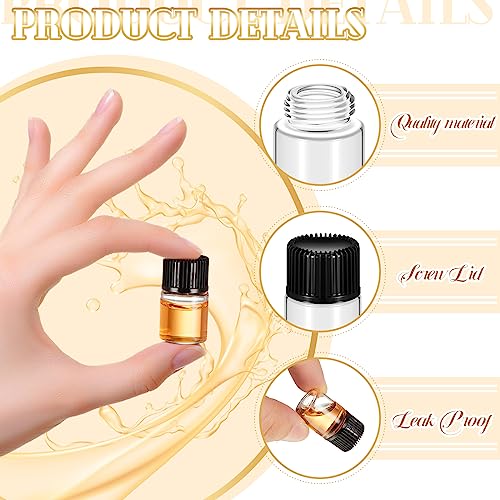 Lallisa 100 Pcs 2 ml Glass Vials with Screw Black Caps and Plastic Stoppers, Leak-proof Clear Small Sample Vials for Oil Travel Perfume Containers for Aromatherapy, Wedding Favors, DIY Crafts