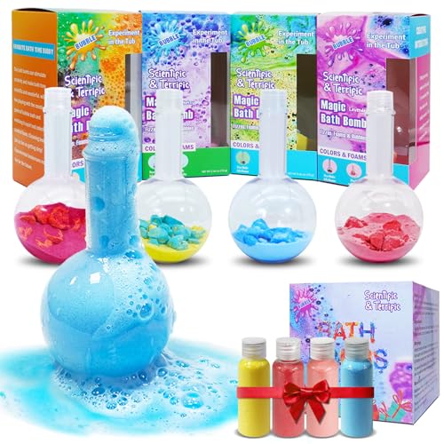 Bath Bomb Potion for Kids, Bath Science Kits 4+4Pack for Foam Fizzies & Bubble, Boys Girls Ages 4-12, Nontoxic & Safe Fun Magic Bubble Bath Kit Toddler Gifts for Halloween, Christmas, Birthday