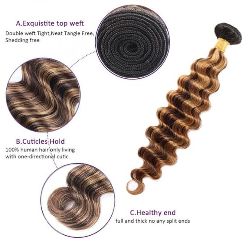 P427 Human Hair Bundles Honey Blonde Deep Wave Bundle Ombre Human Hair 3 Bundles 24 26 28 Inch Ombre Deep Wave Bundle Hair Extensions
