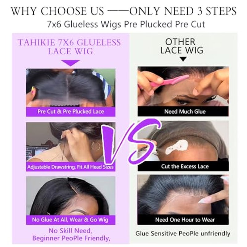 7x6 Body Wave Glueless Wigs Human Hair Pre Plucked Pre Cut 250% Density Drawstring Wig Human hair 7x6 HD Lace Front Wigs Human Hair for Black Women Pre Everything Ready to Go Wig 16inch