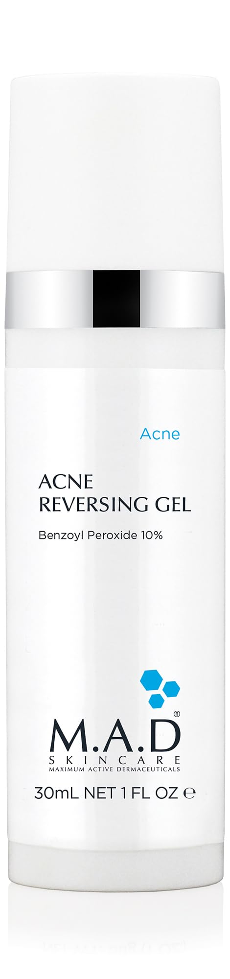 M.A.D Skincare Acne Reversing Gel – 10% Benzoyl Peroxide Maximum Strength Targeted Treatment – Formulated with Cooling Aloe and Willow Bark – 1 fl. oz.