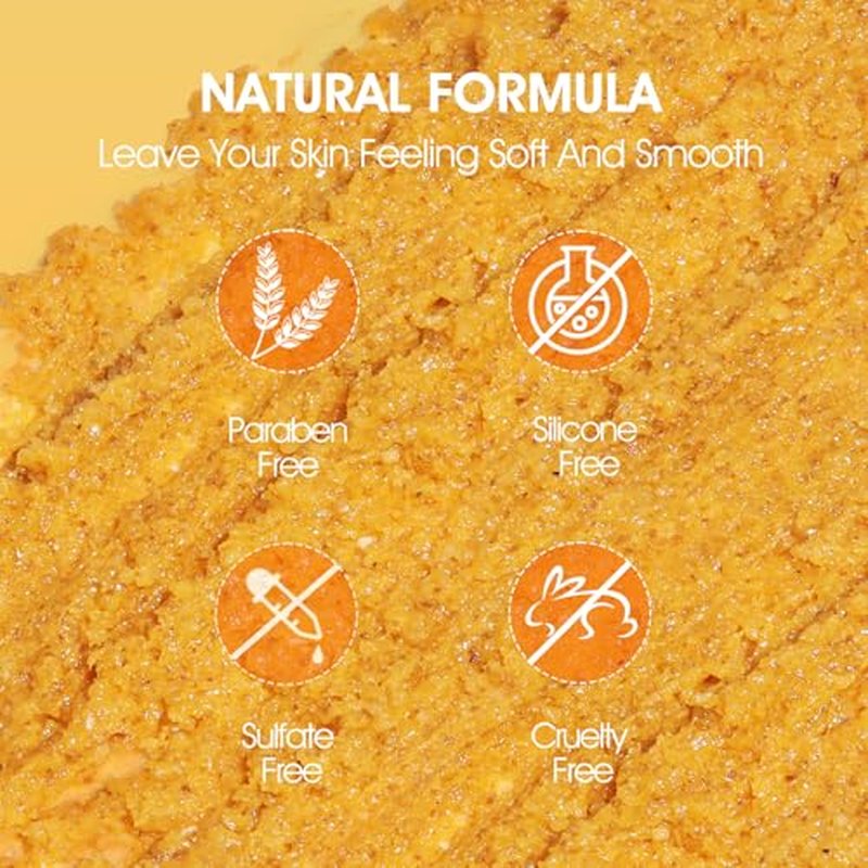 Body Scrub, Turmeric Exfoliating Body Scrub, with Coconut Oil & Vitamin C, Bikini Area Exfoliator Gently Exfoliate Body Hand and Foot Scrub, Moisturized Skin for Women and Men, 11.28oz/320g