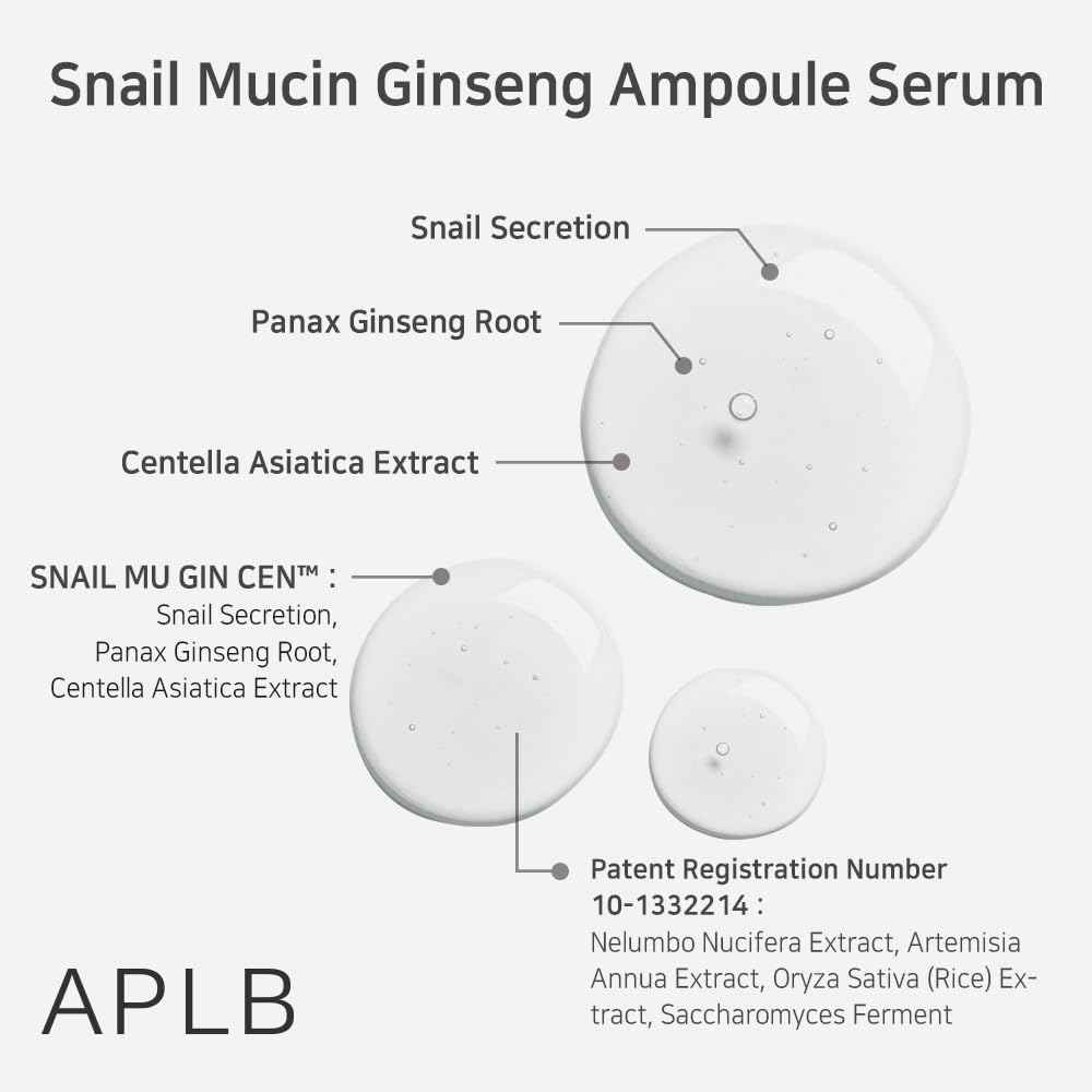 APLB Snail Mucin Ginseng Ampoule Serum | SNAIL MU GIN CEN™ 39.2% 1.35 FL.OZ/Korean Skincare, Wrinkle care, Pore care, Improve elasticity for firm skin