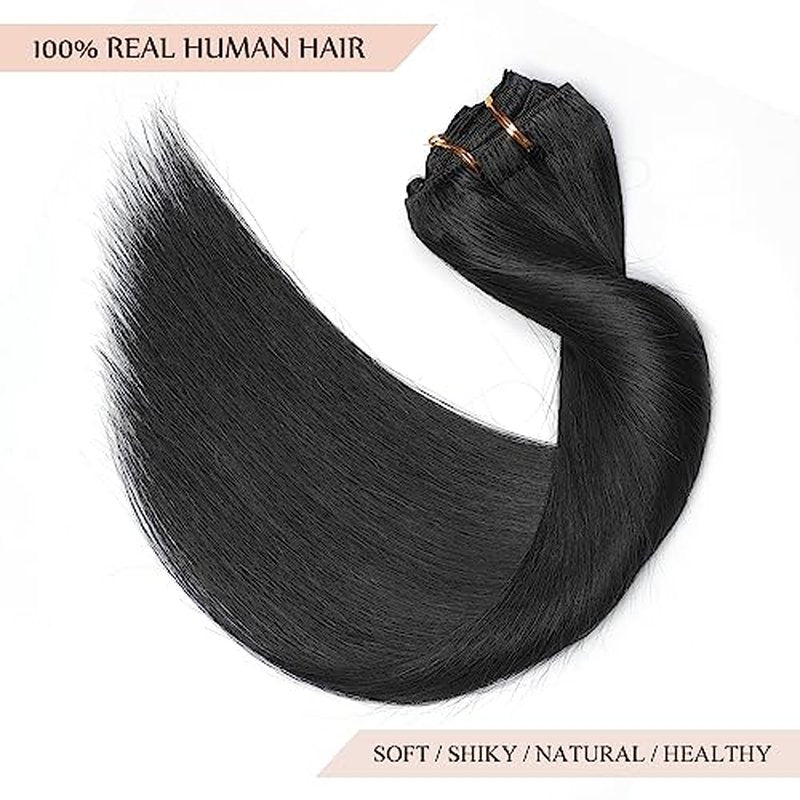 Sisily Clip in Hair Extensions Real Human Hair, 22 inch 170g, Jet Black, 100% Brazilian Remy Human Hair Clip in Extensions Soft Straight 7pcs Per Set with 16 Clips Double Weft