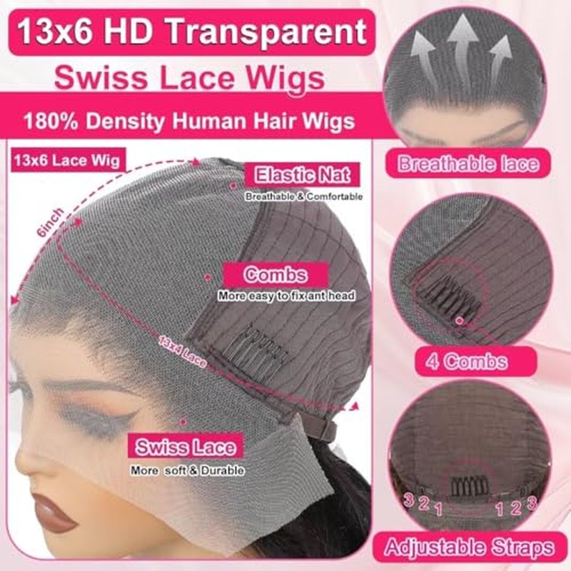 Ombre Highlight Lace Front Wigs Human Hair 13x6 Body Wave 1B/30 Lace Front Wig 180% Density HD Transparent Lace Frontal Wigs Human Hair Balayage Wig for Black Women 18 inch