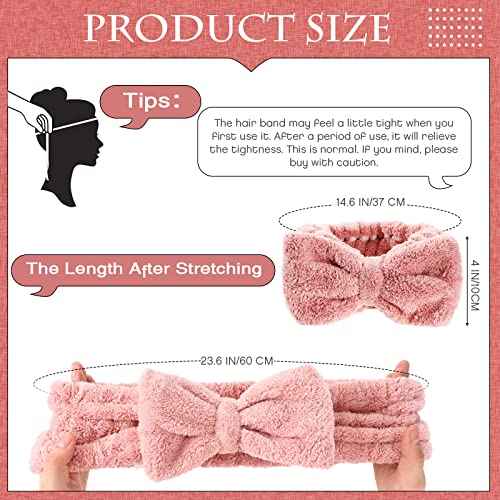 Yunlly 20 Pcs Spa Headband for Women 4 Inches Width Facial Makeup Hair Band Bulk Skincare Headbands for Washing Face Bowtie Slumber Party Supplies Fluffy Head Wraps(Rose Pink)