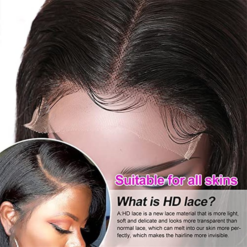 CHUDI 4x4 Bob Closure Wigs Human Hair 180% Density Glueless HD Lace Straight Bob Wigs Pre Plucked Natural Hairline Unprocessed Brazilian Human Hair for Women 14 inch