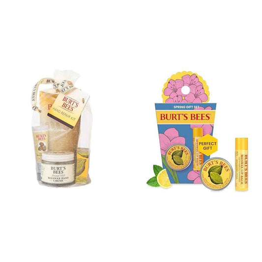 Burt's Bees Hand Repair Gift Set with 3 Creams plus Gloves and Spring Surprise Set with Lip Balm and Cuticle Cream, 5 Count