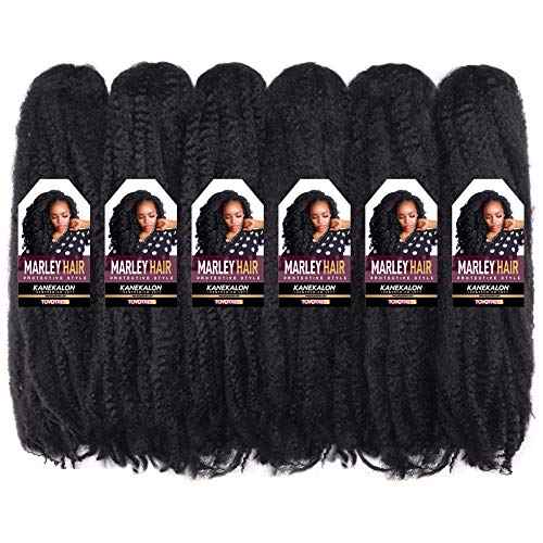 ToyoTress Marley Twist Braiding Hair - 18 Inch 6 Packs Black Marley Hair For Faux Locs, Marley Twist Crochet Hair Afro Kinky Curly Crochet Braids Synthetic Braiding Hair (18 Inch, 1B-6P)