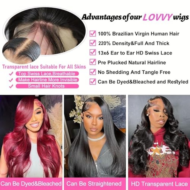 13x6 Lace Front Wigs Human Hair 220 Density Body Wave Lace Front Wigs Human Hair Wigs for Black Women 13x6 HD Lace Frontal Wig Pre Plucked 28 Inch Long Black Wig Body Wave Wig