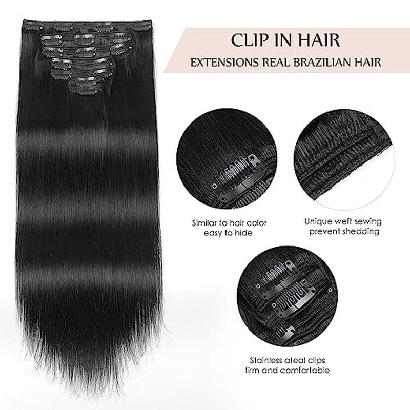 Sisily Clip in Hair Extensions Real Human Hair, 22 inch 170g, Jet Black, 100% Brazilian Remy Human Hair Clip in Extensions Soft Straight 7pcs Per Set with 16 Clips Double Weft