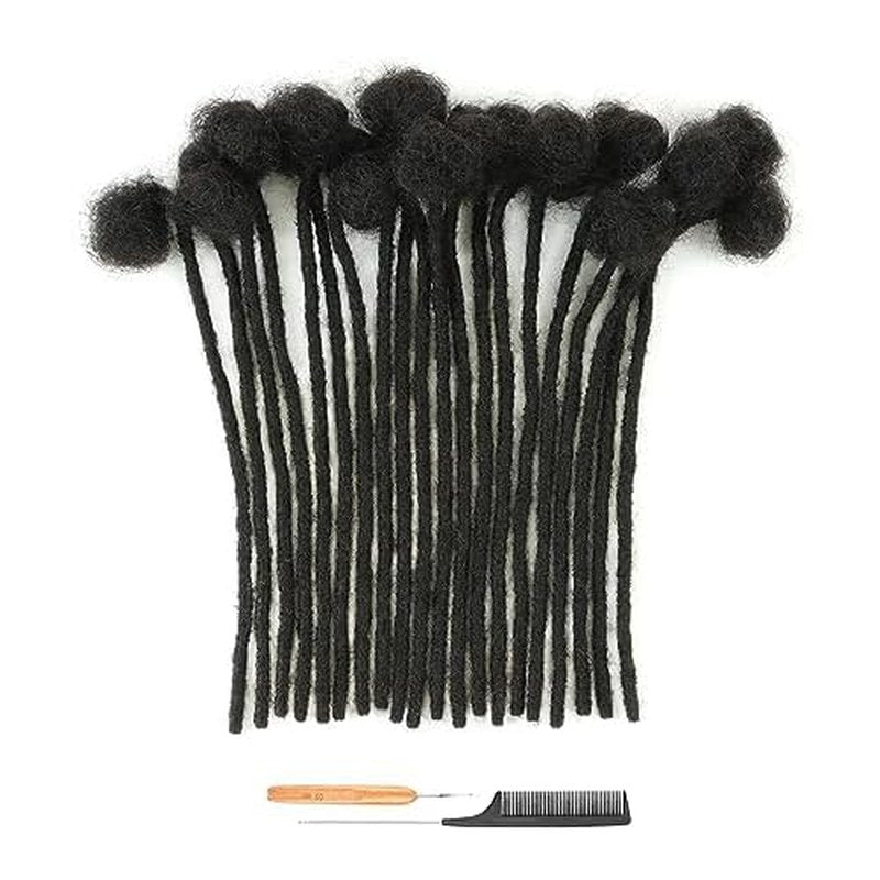 4inch 100 Strands 100% Human Hair Dreadlock Extensions, 0.6cm Width Handmade Loc Extensions Human Hair for Men Women Kids, Permanent Dread Extensions Can Be Dyed Bleached Curled(Natural Black)