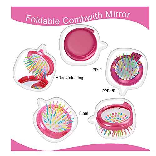18 Pcs Folding Travel Mirror Hair Brushes Round Folding Pocket Hair Brush Mini Portable Compact Hair Brush with Mirror for Women Girls