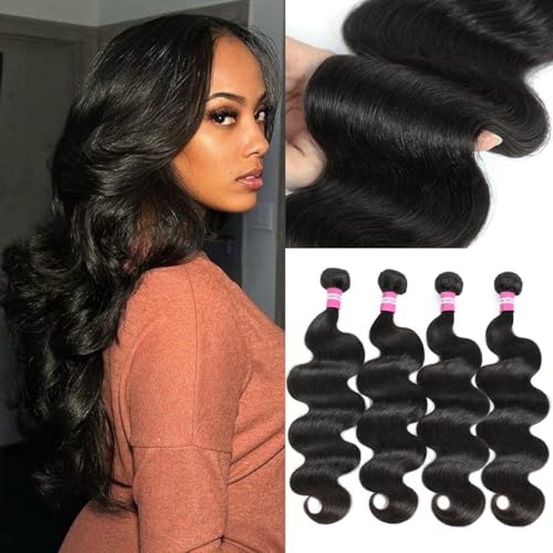DMKEEP 12A Human Hair Bundles 16 18 20 22 Inch Body Wave Bundles Human Hair 100% Unprocessed Brazilian Raw Virgin Hair 4 Pcs Quick Weave Human Hair Extensions Natural Color