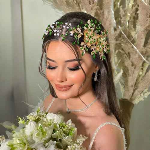 Bridal Headwear with Hair Comb - Wedding Headband for Brides(Green)