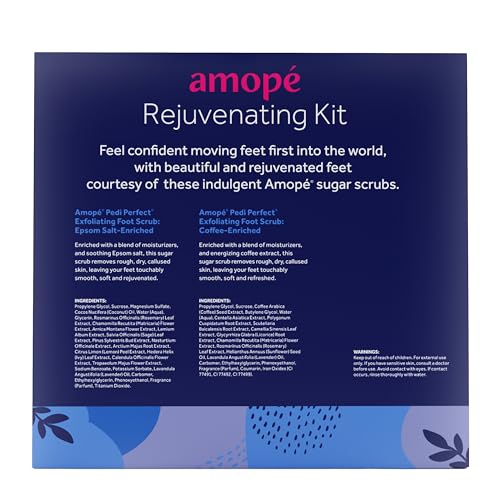 Amop? Rejuvenating Kit - Contains Exfoliating Sugar Foot Scrubs with Epsom Salt, Coffee and a Nourishing Blend of Moisturizers to Rejuvenate, Smooth, Soothe & Relax your Feet, with Foot & Leg Scrubber