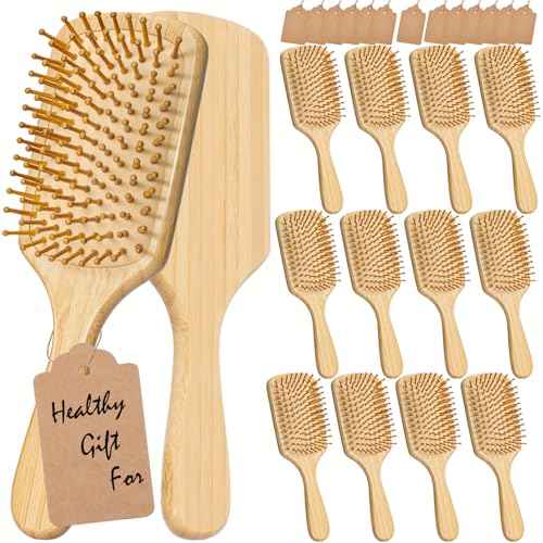12 Pcs Bamboo Hair Brushes for Women, Bulk Natural Bamboo Bristles Paddle Brush for Scalp Massage, Engraving, Painting, DIY Custom Gifts for Wedding