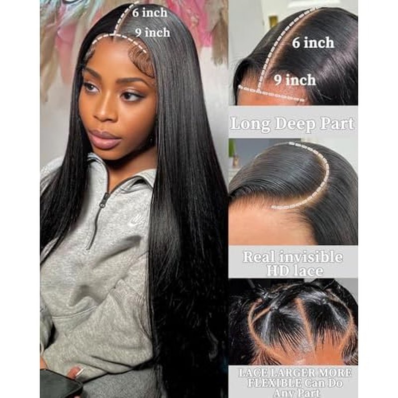 9x6 Glueless Wigs Human Hair Pre Plucked Pre Cut 24 inch HD Lace Front Wigs Human Hair 200% Density Straight Glueless Wigs Human Hair wigs for Black Women