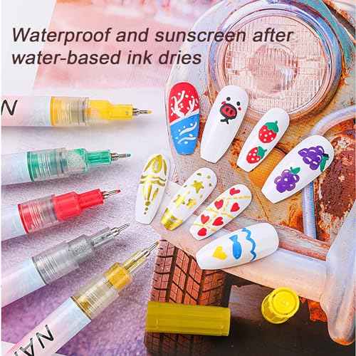 12 color Nail Art Pens, 0.5MM Fine Tip Nail Doodle Pens, Nail Art Markers Set, Upgraded Quick Dry Nail Polish Pens Kit for Painting dotting Liner Nails Design machin Tool Kit