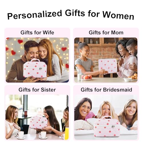 3PCS Makeup Bag Set, Quilted Cosmetic Bag, Large Travel Aesthetic Make up Bag, Cute Coquette Toiletry Bag for Women Girls