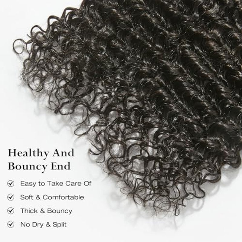 ASHINE Human Hair Bundle Deep Curly Water Wave, Unprocessed Cambodian Raw Hair 24 Inch, Flip Over Quick Weave Wet and Wave Bundles for Women Natural Black
