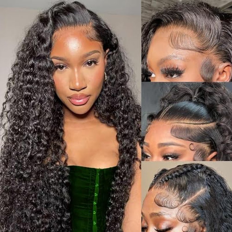 22 Inch Deep Wave Lace Front Wigs Human Hair Curly Wig Human Hair Pre Plucked 13x6 HD Real Human Hair Wig Natural Black for Women Invisilbe Hairline Tiny Knots 200 Density Longer Life
