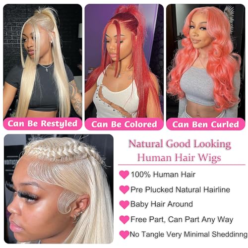 GZX 26 Inch 613 Lace Front Wig Human Hair 13X4 Blonde Straight HD Transparent Lace Frontal Wigs Human Hair Pre Plucked with Baby Hair 180% Density Blonde Glueless Wigs Human Hair
