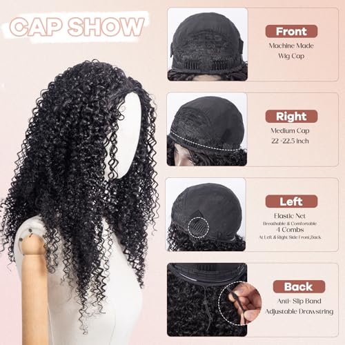 Kinky Curly Wig 200 Density 3 In 1 Seamless Flip Over Half Wigs Synthetic Hair Glueless Wear and Go Beginner Friendly Kinky Curly Wig Human Hair Drawstring Headband Wig for Women 26 Inch