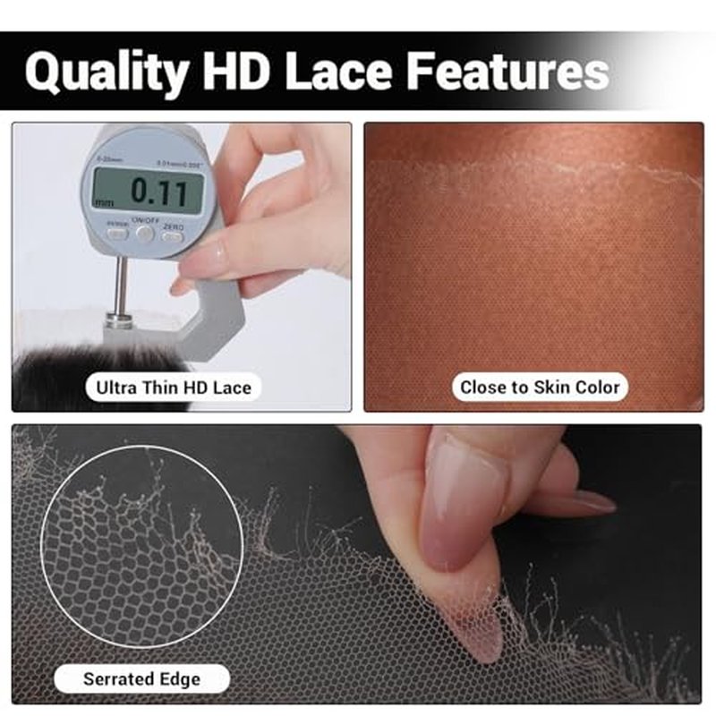 5x5 Closure Human Hair,Silky Skinlike Real Hd Lace Free Part Natural Hairline Clean 100% Human Hair Frontal Pre-Plucked Deep Wave Natural Black 18 Inch