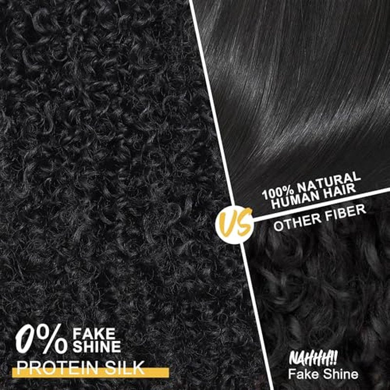 Urbeauty Short Kinky Curly Headband Wigs for Black Women Human Hair Soft Feeling Protein Silk Synthetic Hair Soft Lightweight Glueless Quick Install, Beginner Friendly Daily & Flip Over Wig