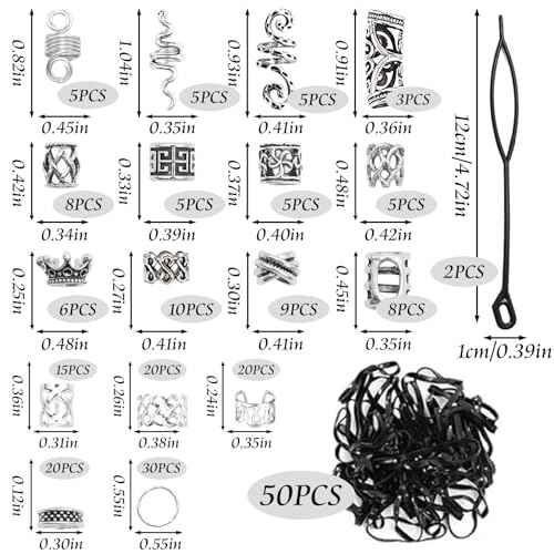 NAISKA Vikings Hair Jewelry for Braids 231Pcs Norse Runes Tube Beads Cross Snake Loc Dreadlock Accessories Non-Piercing Ear Cuffs Locs Jewelry for Women