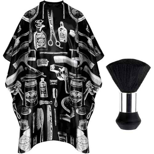 FEBSNOW Hair Cutting Cape Kit,Professional Barber Cape with Neck Duster Brush for Adults Waterproof Hairdressing Salon Cape with Adjustable Closure Snap Salon Barber Supplies