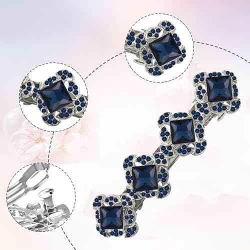 Vintage Austrian Hair Barrettes, Glitter Sparkly Crystal Flower Hair Clips French Vintage Barrettes, White Rhinestone Metal Hair Pins Hair Accessories for Women Girls (Navy Blue)
