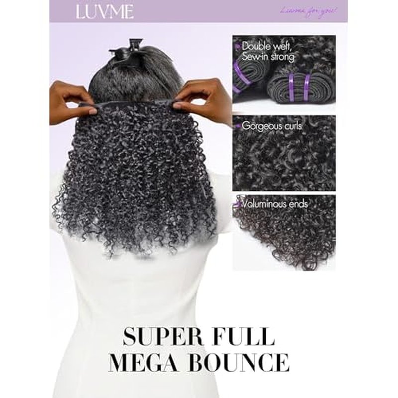 LUVME Real Human Hair Bundles 18 Inch Virgin Hair Messy Burmese Curly 1 Bundle Human Hair 100% Unprocessed 15A Grade Virgin Hair Quick Weave Extensions Natural Black